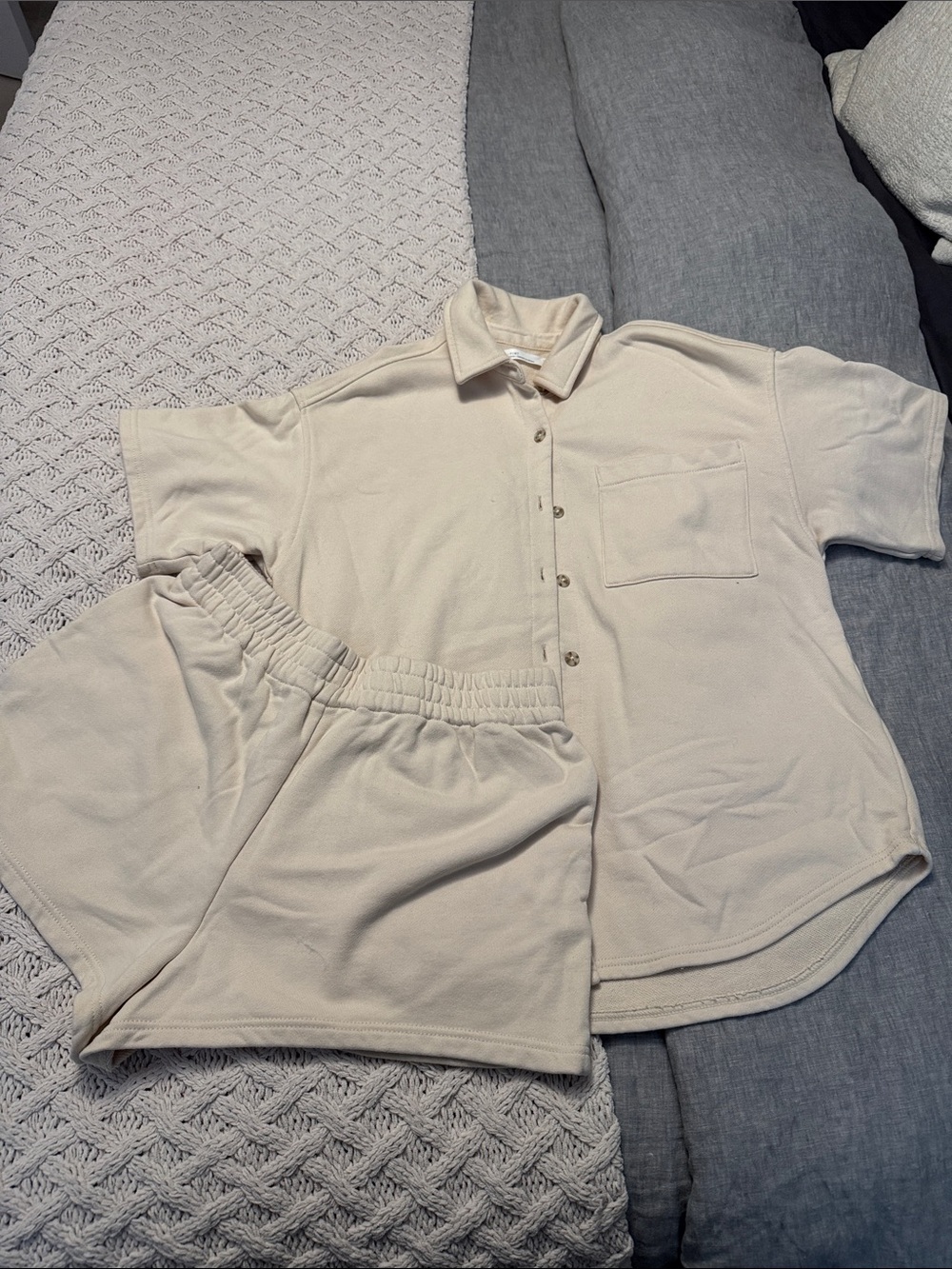 Oak and Fort Cotton Short Sleeve Button Polo & Elastic Waist Shorts Set szL